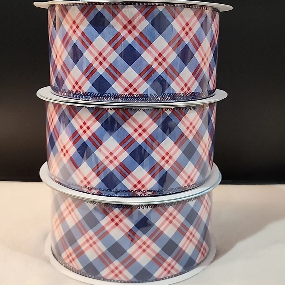 NEW 3 Rolls Patriotic Kirkland Wire-edged Ribbon, 150 yards total